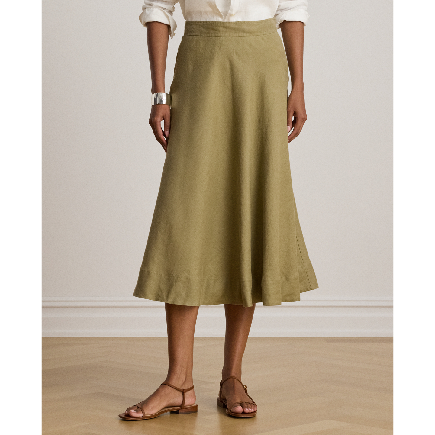 Женская юбка Ralph Lauren Linen A-Line Midi, цвет: Light Agave — фото 1