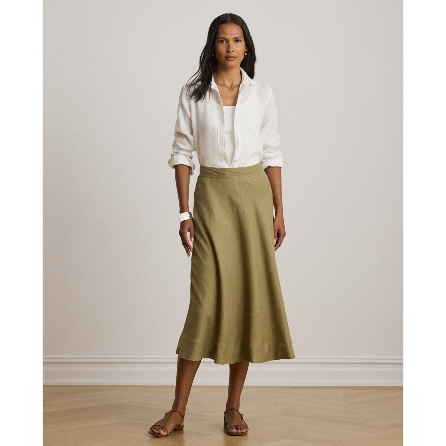 Женская юбка Ralph Lauren Linen A-Line Midi, цвет: Light Agave — фото 4