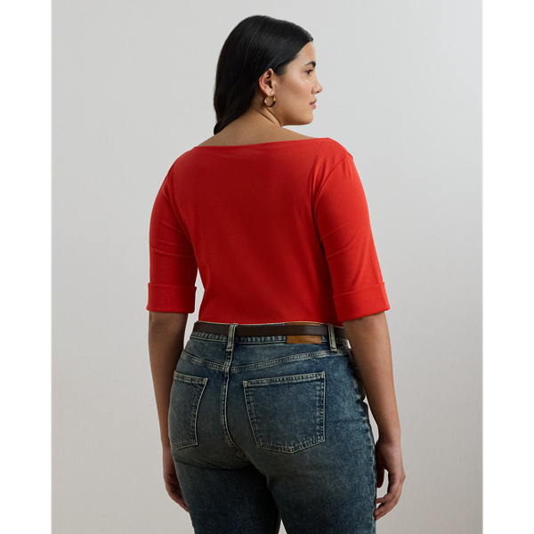 売れ筋商品|||ラルフローレン カットソー トップス レディース Plus Size Stretch Cotton Boatneck Top Bright Vermilion Stretch Cotton Boatneck Top