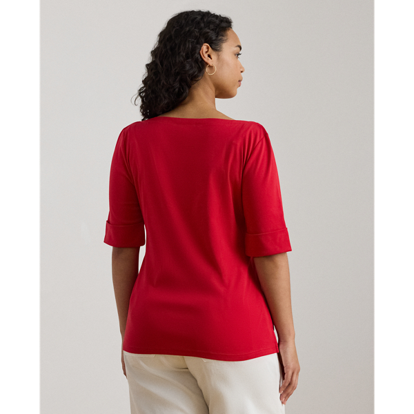Cruise Red Stretch Cotton Boatneck T-Shirt Lauren Woman 5