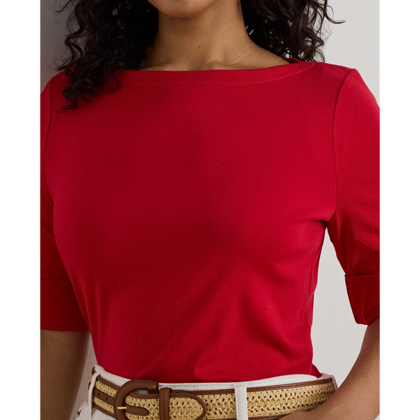 Cruise Red Stretch Cotton Boatneck T-Shirt Lauren Woman 6