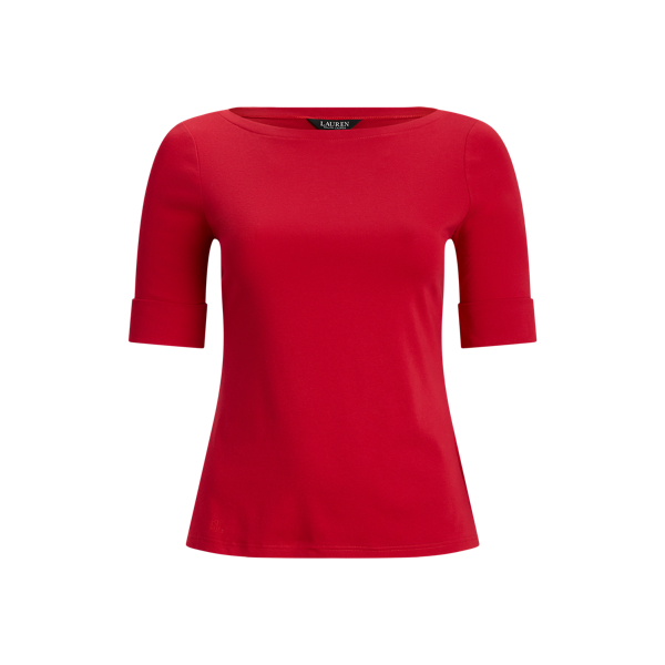 Cruise Red Stretch Cotton Boatneck T-Shirt Lauren Woman 2
