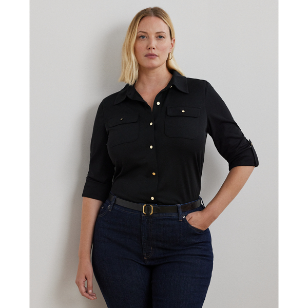 Black Roll-Tab-Sleeve Shirt Lauren Woman 1