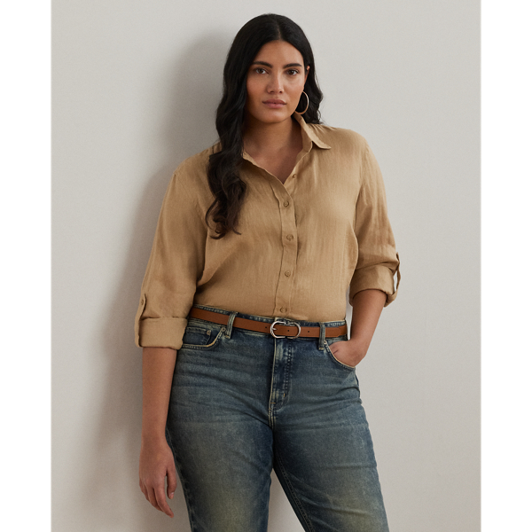 Relaxed Fit Linen Roll Tab–Sleeve Shirt