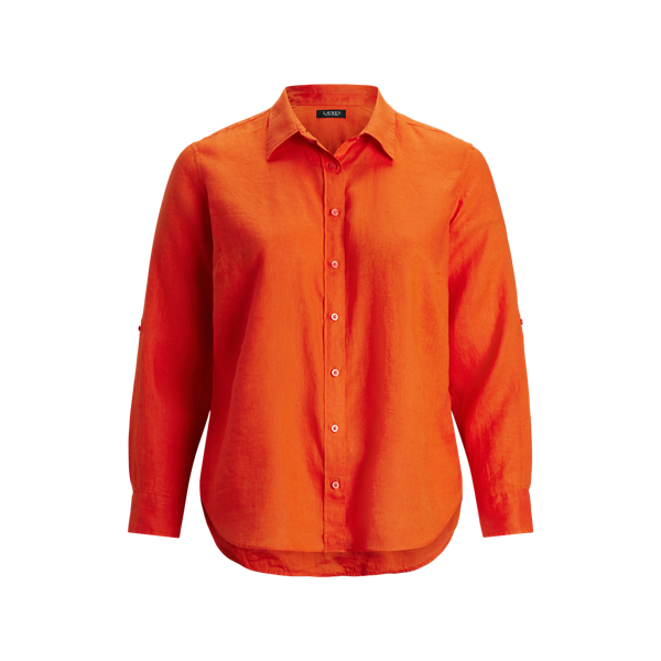 Relaxed Fit Linen Roll Tab-Sleeve Shirt Lauren Woman 1