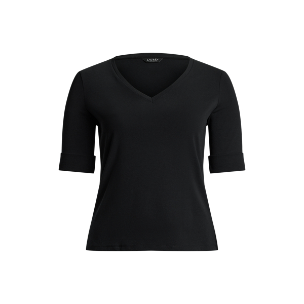 ラルフ・ローレン Lauren Ralph Lauren Striped Cotton Elbow-sleeve V-neck Tee レディース シ Women's Lauren Ralph Lauren Stretch Cotton Elbow-Sleeve V