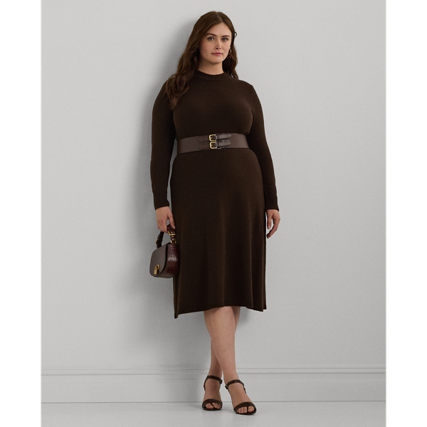 Circuit Brown Wool-Blend Long-Sleeve Sweater Dress Lauren Woman 1