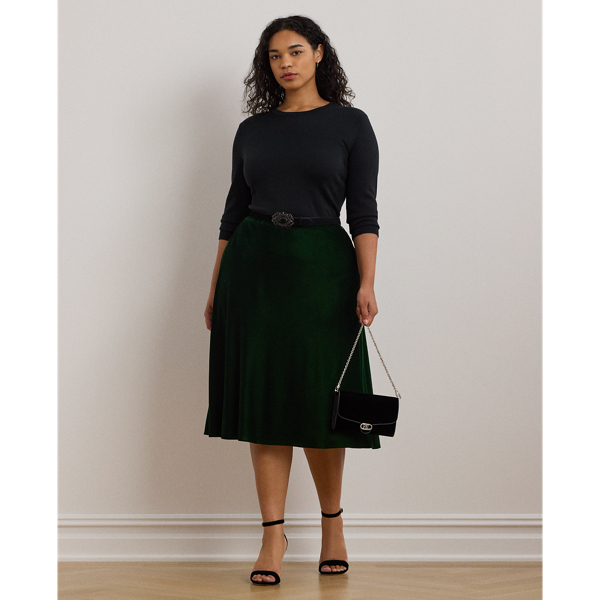 Emerald Green Velvet Velvet A-Line Skirt Lauren Woman 1