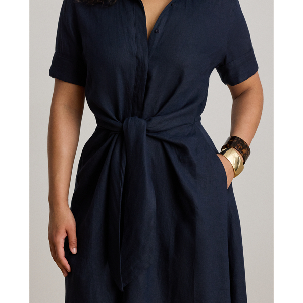 Lauren Navy Tie-Front Linen Shirtdress Lauren Woman 6