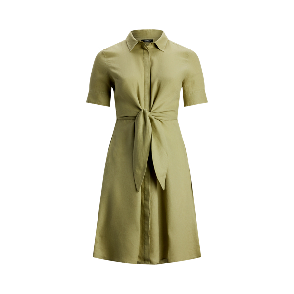Robe-chemise &agrave; plastron lac&eacute; en lin Lauren Woman en 1
