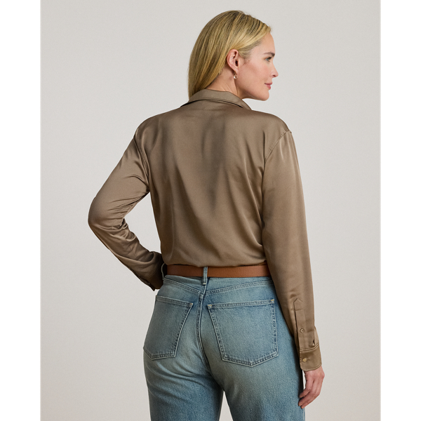 売れ筋商品|||ラルフローレン シャツ レディース トップス CLASSIC FIT SATIN CHARMEUSE SHIRT - Button-down blouse - light olive Lauren Ralph Lauren Women's Classic Fit Satin Charmeuse