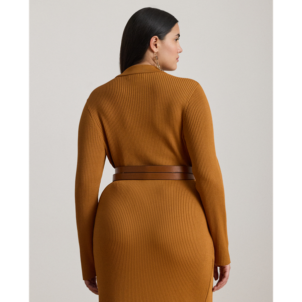Rib-Knit Long-Sleeve Polo Cardigan