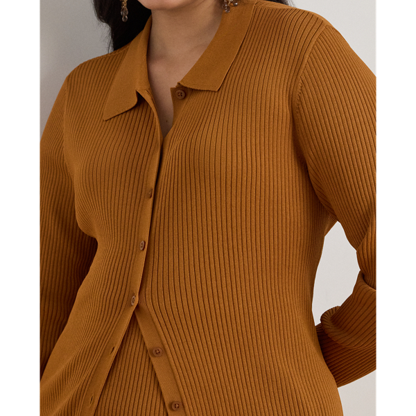 Rib-Knit Long-Sleeve Polo Cardigan