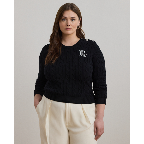 Button Trim Cable Knit Cotton Jumper