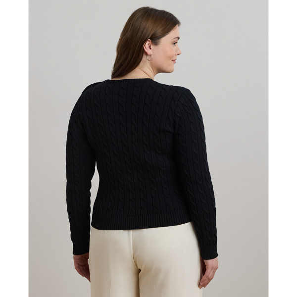 Button Trim Cable Knit Cotton Jumper