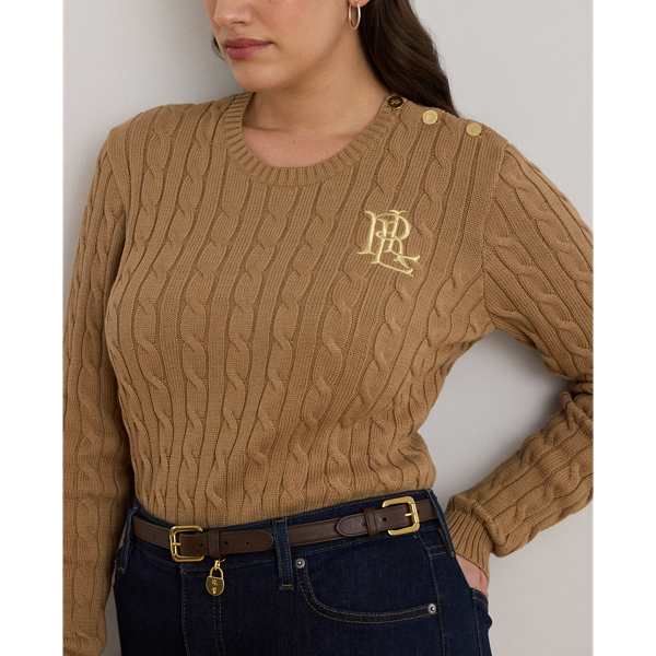 Button-Trim Cable-Knit Cotton Sweater