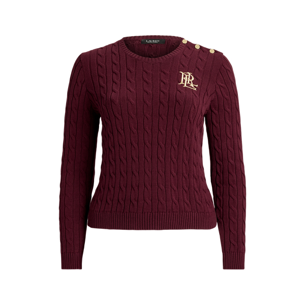 Button-Trim Cable-Knit Cotton Sweater Lauren Woman 1