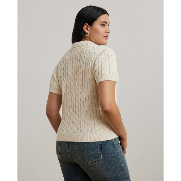 Cable-Knit Cotton Polo Sweater