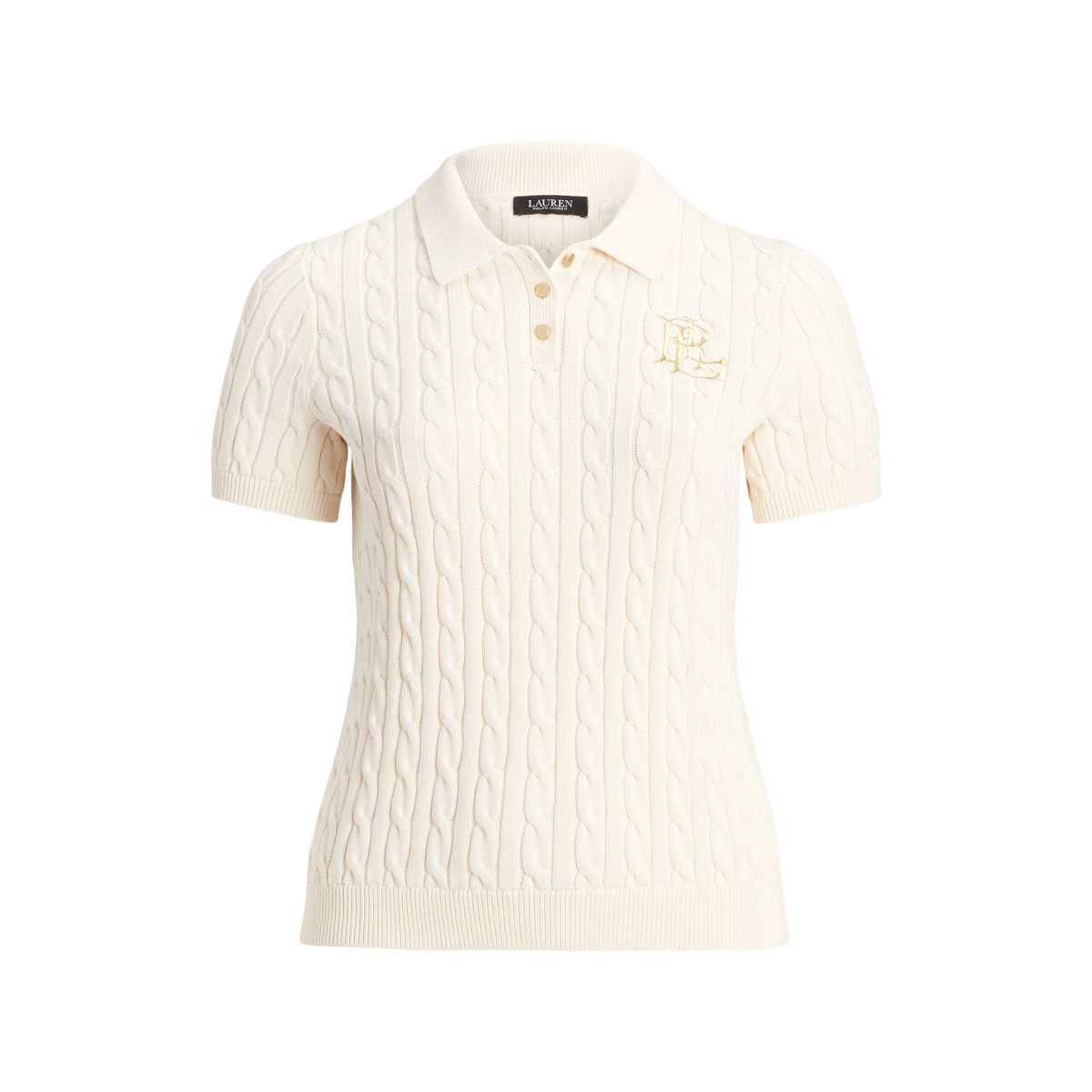 ★★POLO RALPH LAUREN★★ Cable knit cotton sweater white MN Cable-Knit Cotton Polo-Collar Sweater