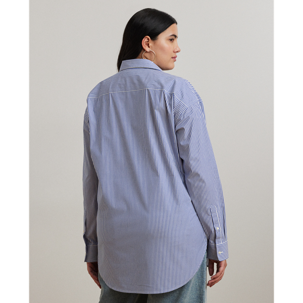 Chemise Relaxed Fit ray&eacute;e coton stretch Lauren Woman en Bleu/Blanc 5