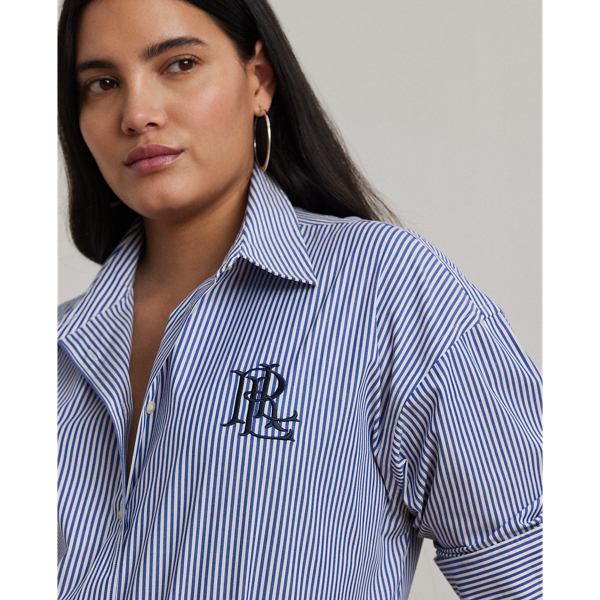 Chemise Relaxed Fit ray&eacute;e coton stretch Lauren Woman en Bleu/Blanc 6