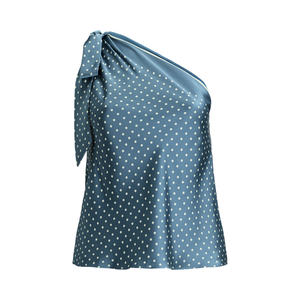Polka-Dot Charmeuse One-Shoulder Blouse