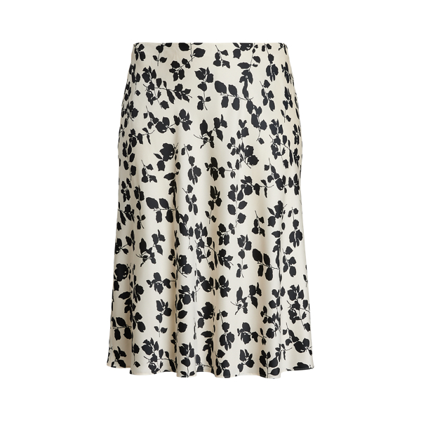 Leaf-Print Satin Charmeuse Midi Skirt Lauren Woman 1