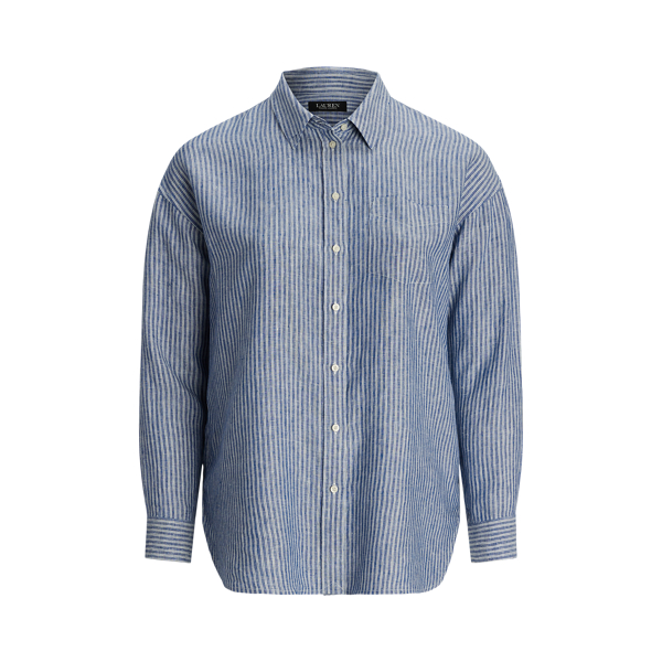 Relaxed Fit Pinstripe Linen Shirt Lauren Woman 1