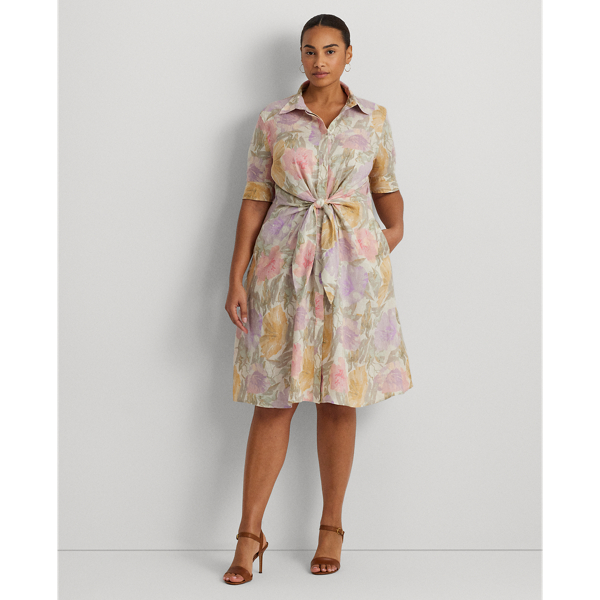 Floral Tie-Front Linen Shirtdress