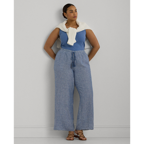 Pinstripe Linen Wide-Leg Pant