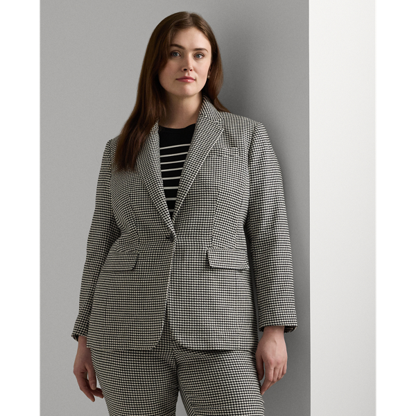 Black/Mascarpone Cream Houndstooth Cotton-Blend Twill Blazer Lauren Woman 1