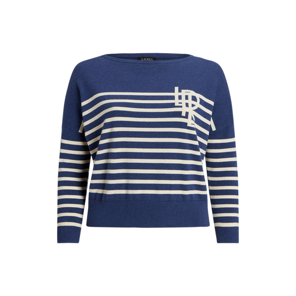 Logo Striped Cotton Boatneck Jumper Lauren Woman 1