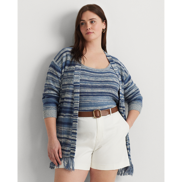 Multi Striped Belted Linen-Cotton Cardigan Lauren Woman 1