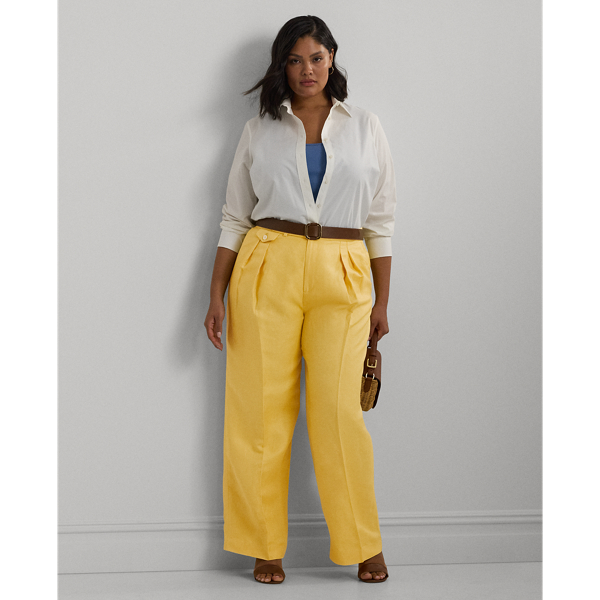 Pleated Linen-Blend Twill Wide-Leg Pant