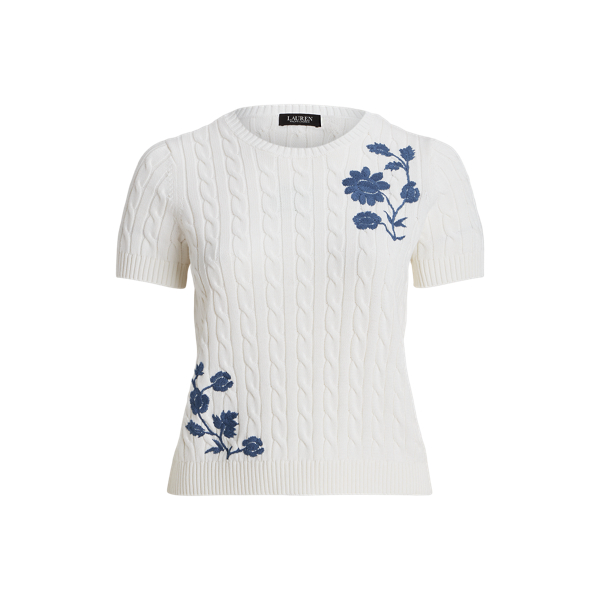 Floral Cable-Knit Short-Sleeve Jumper Lauren Woman 1
