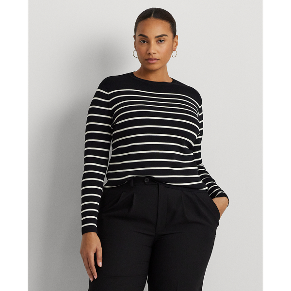 Black/Mascarpone Cream Striped Crewneck Sweater Lauren Woman 1