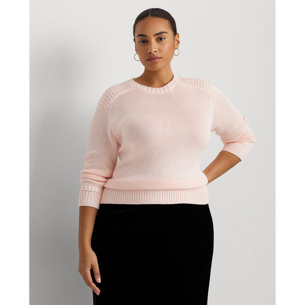 Pink Opal Cotton-Blend Crewneck Sweater Lauren Woman 1