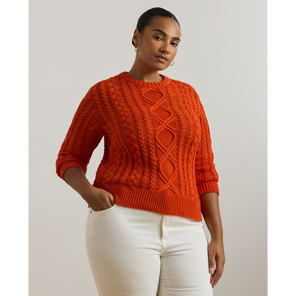 Aran-Knit Cotton-Blend Crewneck Sweater