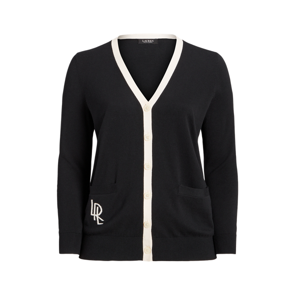 Two-Tone Cotton-Blend Cardigan Lauren Woman 1