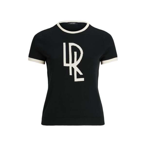 Tweekleurige trui met logo en korte mouw Lauren Woman in 1