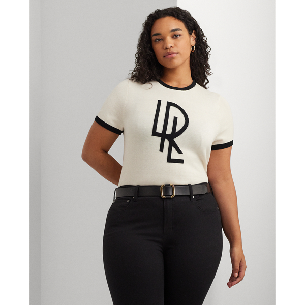 Mascarpone Cream/Black Two-Tone Logo Short-Sleeve Sweater Lauren Woman 1