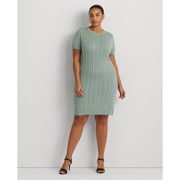 Soft Laurel Cable-Knit Short-Sleeve Sweater Dress Lauren Woman 1