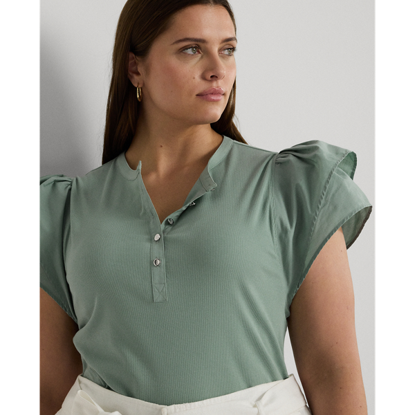 ラルフ・ローレン Lauren Ralph Lauren ストレッチ Cotton Flutter-Sleeve Henley Top レディース シ Women's Lauren Ralph Lauren Stretch Cotton Flutter-Sleeve
