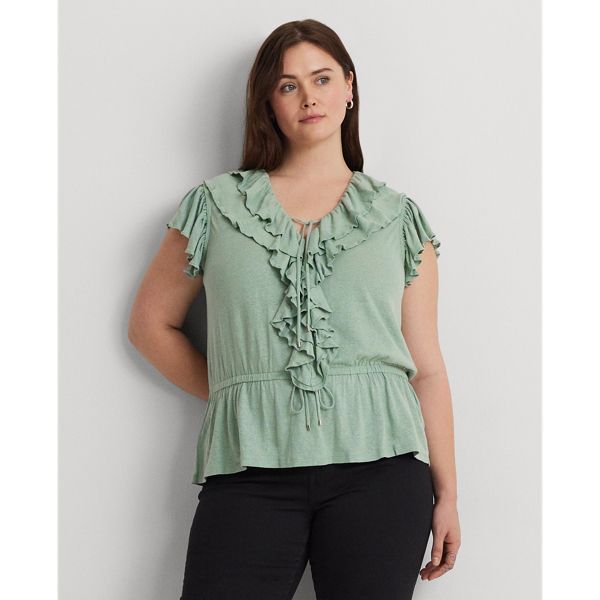 Ruffle-Trim Jersey Peplum Top