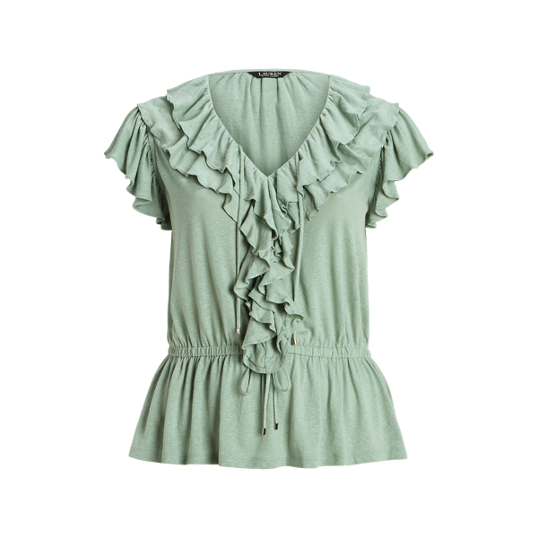 Ruffle-Trim Jersey Peplum Top Lauren Woman 1