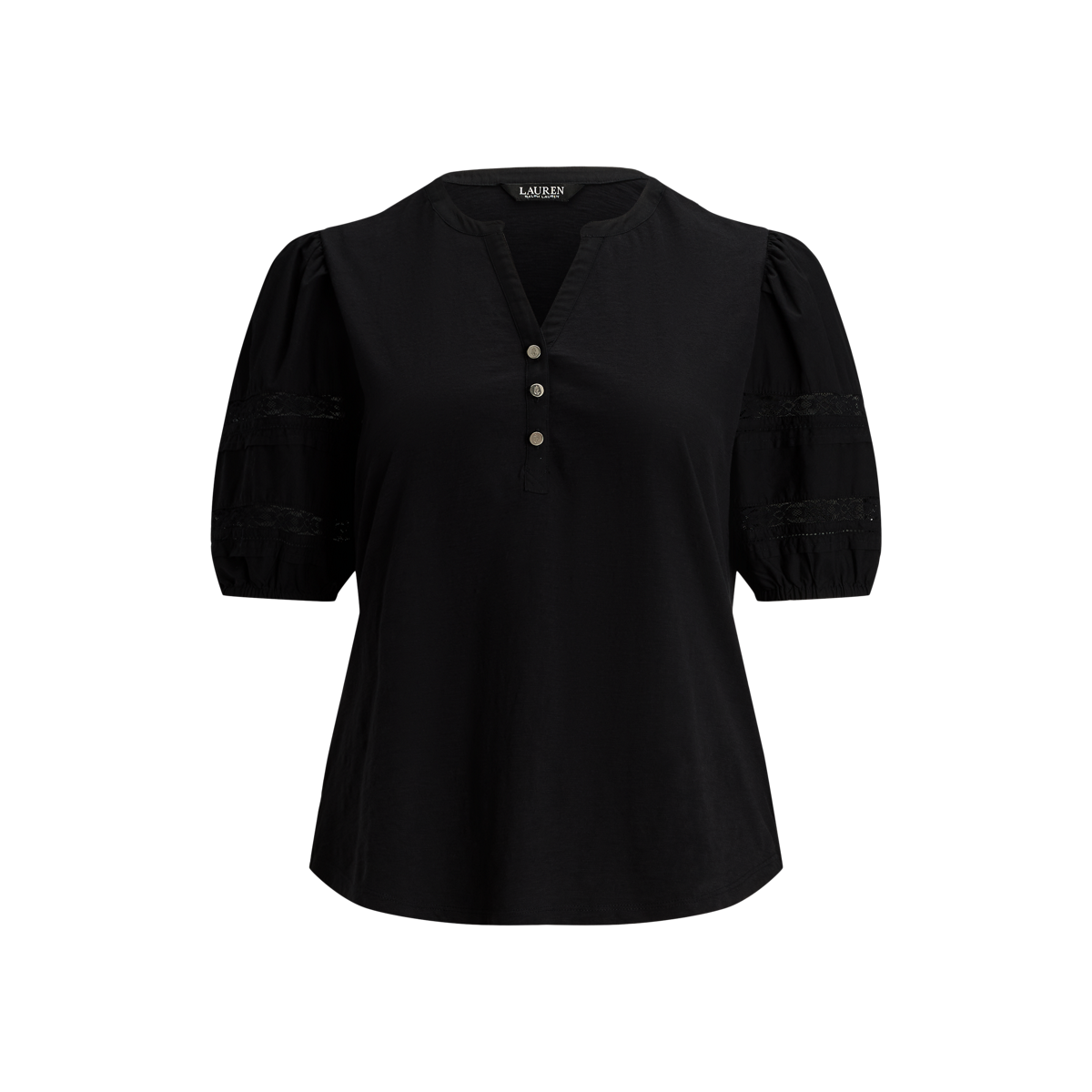 ラルフ・ローレン Lauren Ralph Lauren Lace-Trim Jersey Puff-Sleeve Henley Tee レディース Lace-Trim Jersey Puff-Sleeve Henley Tee