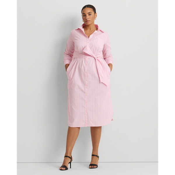 Pink/White Multi Striped Belted Broadcloth Shirtdress Lauren Woman 1