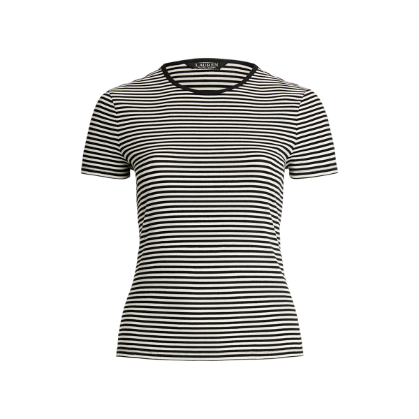 Striped Stretch Cotton Crewneck Tee Lauren Woman 1