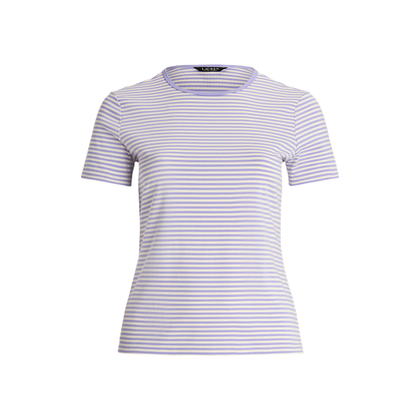 T-shirt à col rond en coton stretch rayé Lauren Woman en 1