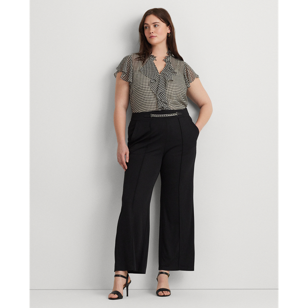 Chain-Trim Pleated Jersey Wide-Leg Pant